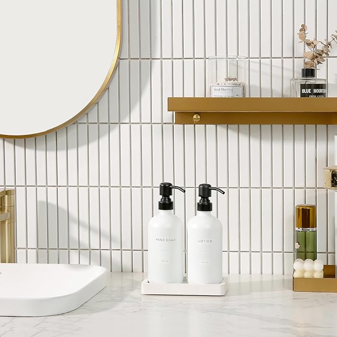 Prus Waso White Soap Dispenser Set, Contains Hand and Lotion Dispenser with Pump. Perfect for Guest Bathroom Decor. (White)