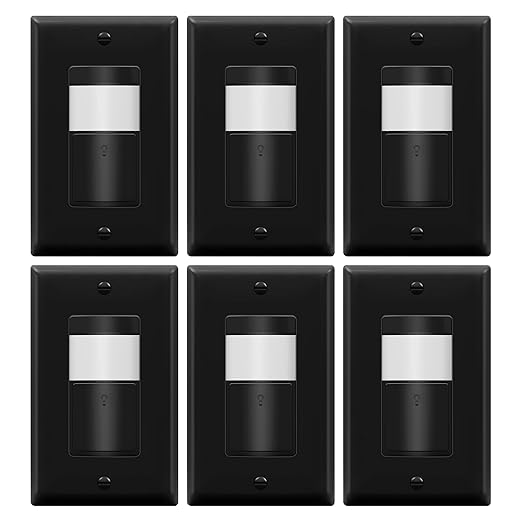 TOPGREENER PIR Motion Sensor Light Switch, Occupancy & Vacancy Motion Sensor Switch, 𝐎𝐩𝐞𝐫𝐚𝐛𝐥𝐞 𝐖𝐢𝐭𝐡𝐨𝐮𝐭 𝐆𝐫𝐨𝐮𝐧𝐝 𝐖𝐢𝐫𝐞, No Neutral Wire, TDOS5-HL-BK-6PCS, Black
