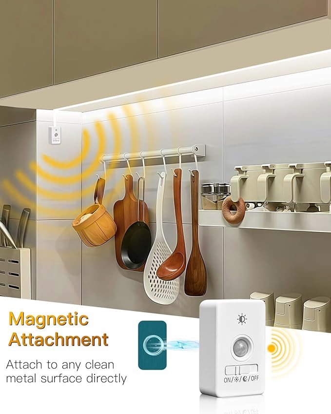 Rechargeable Motion Sensor COB LED Lights Strips, 2 Pack 6.56FT Motion Activated Under Cabinet LED Strip Lights 2200mAh Battery Powered Under Cabinet Strip Lighting Wireless for Kitchen Closet Pantry