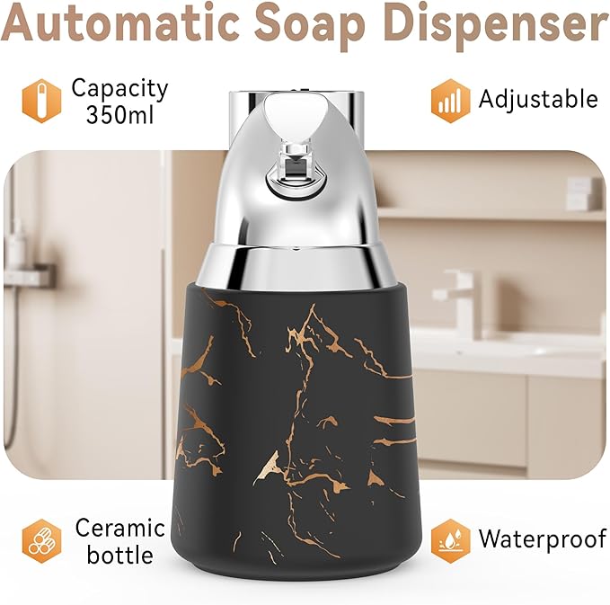 Adjustable Automatic Soap Dispenser Touchless, Ceramic Material，4 Adjustable Levels， Type-c Rechargeable Operated Sensor Liquid Soap Pump，Touch-Free Hand Sanitizer Dispenser