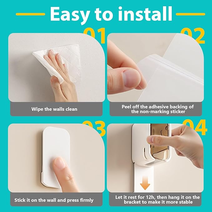 4 Pack Toothbrush Holders for Bathroom, Self Adhesive Wall Mounted Toothbrush Holder with Cover, Single Toothbrush Dispenser Storage Organizer for Family, Travel, Waterproof and Dustproof (Grey)