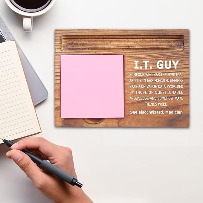 Funny IT Guy Sticky Note Holder, Tech Support Appreciation Gift, Geeky Desk Organizer for IT Professionals, Programmers, Self-Stick Note Pad Holders EDP122