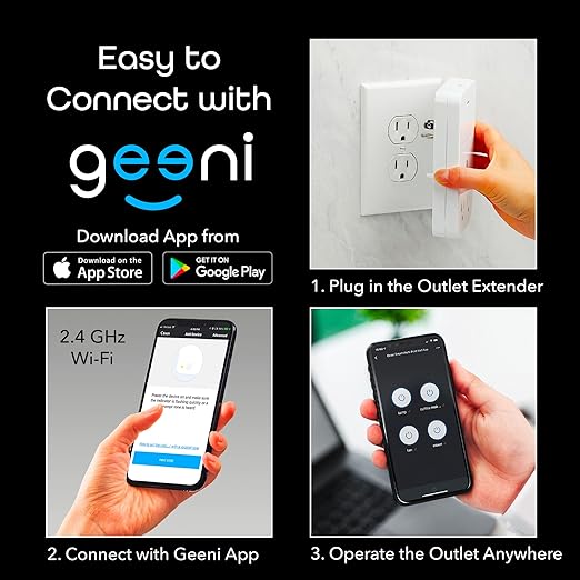 Geeni Smart Wi-Fi 4 Outlet Plug with Surge Protection - Compatible with Alexa & Google Home, White: 1-Pack