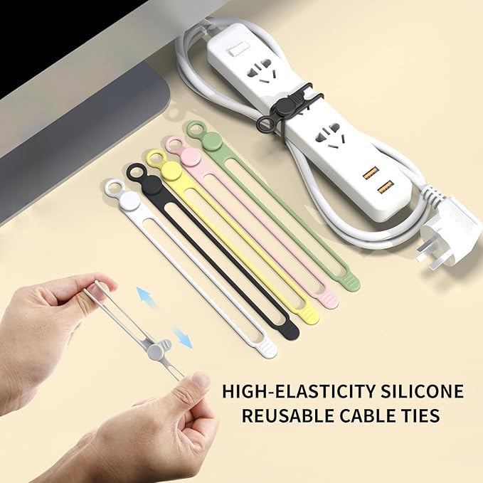UMUST Silicone Cable Straps,10PCS 7.1"Cord Ties, Reusable Cable Ties，Travel Cord Organizer，Wire Organizer Ties for Kitchen,Home,School,Bundle Storage for Cables Etc（5 Colors）