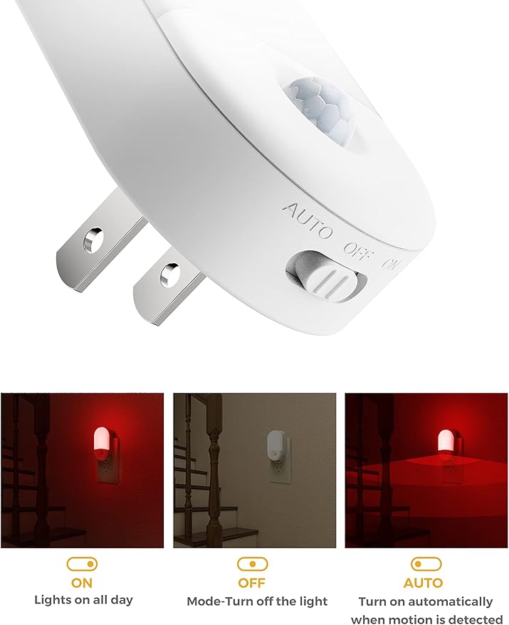 L LOHAS LED Red Night Light Plug in, Motion Sensor Night Light for Kids, Sleep Aid Red Nightlight, 30/60LM, Motion Activated Night Lights for Bathroom, Hallway, 2 Pack