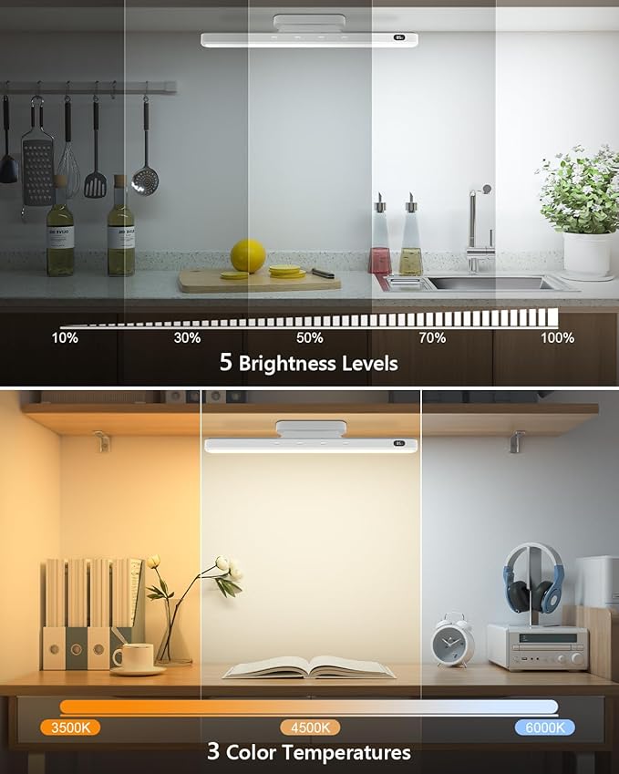 WILLED 5W Led Light Bar with Remote Control, 2500mah Eye-Friendly Vanity Lights Stick On, 3 Color Temperatures Mirror Lights, Button Control Magnetic Light Bar for Cabinet,Closet,Bathroom and Desk