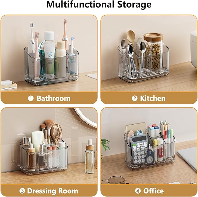 MOPMS Toothbrush Holders for Bathrooms, 5 Slots Adjustable Divider Tooth Brush and Toothpaste Holder for Easy Clean, Wall Mounted & Countertop Organizer with Drain Tray for Shower/Kitchen