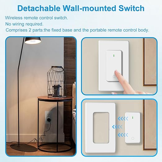 GreenCyle 4 Plug-in Light Switches with 1 Remote, Wireless Remote Control Light Bulb with Wall Switch, 15A/1500W, TUV List, No Wiring, 500ft RF Range, for Lamps, Household