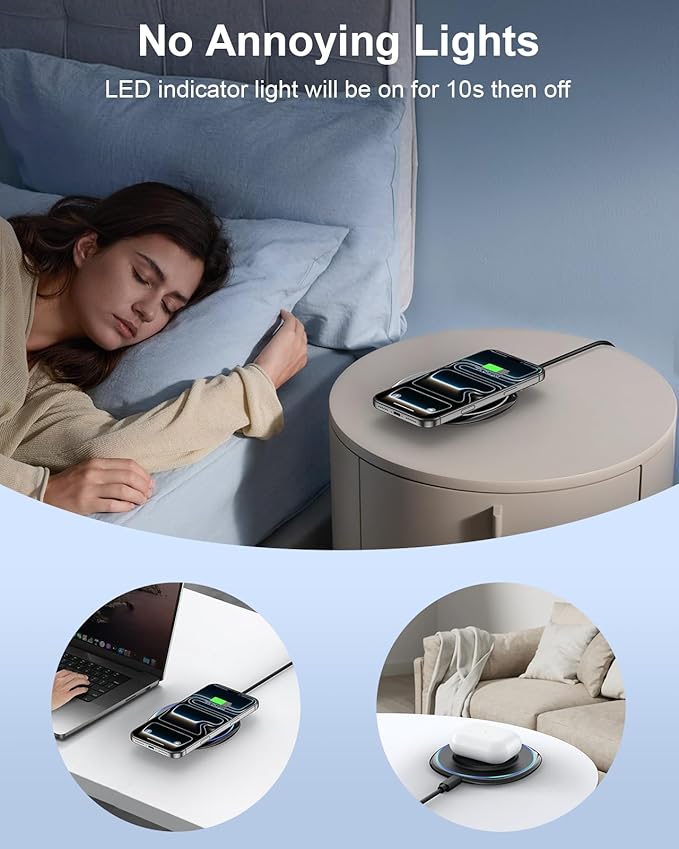 NANAMI Magnetic Wireless Charger Compatible with MagSafe Charger for iPhone 17/17 Air/16/15/14/13 Pro/Plus, Fast Wireless Charging Pad Phone Charger Mat for AirPods 3/2 Pro with USB-C 20W PD Adapter