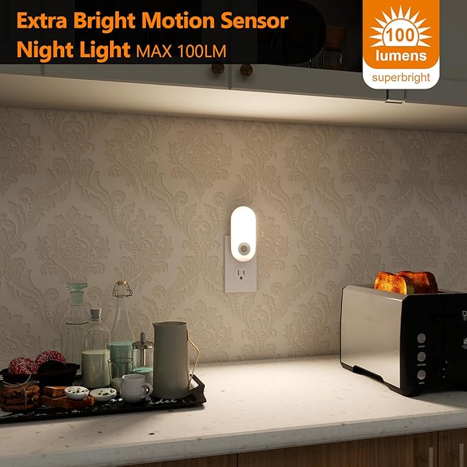 Dawnrise Night Lights Plug into wall, Motion Sensor Night Light Plug in Indoor, 38 LED Dimmable 100LM or 10LM and 2 Color Temperature Lights for Bedroom, Stairs, Kitchen, Hallway, Utility Room 2PK