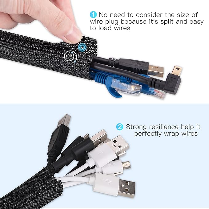 AGPTEK Cable Sleeve, 25ft - 4/5 inch Cable Management Desk Cord Cover Organizer Wire Hider for Home Office Computer TV Wire Loom Tubing Pet Proof Cord Protector from Cat Dog Chewing, Black