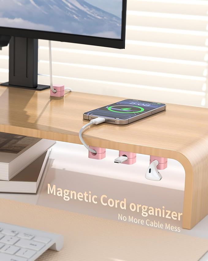 9Pack Cable Organizer Clips, Magnetic Cable Holder (1s Lock), XOVRAETH Strong Adhesive Wire Management for Desk, Nightstand, Living Room, Kitchen, Office, Car(Pinks)