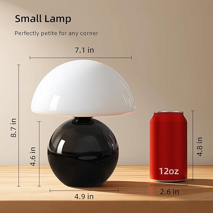Dawnwake Mushroom Lamp Table Lamp for Bedroom,Desk Bedside Small Lamps for Living Room Night Stands,Mushroom Decor Cute Mini Modern Mid Century Lamps,Unique Aesthetic Home Living Room Decor(Black)