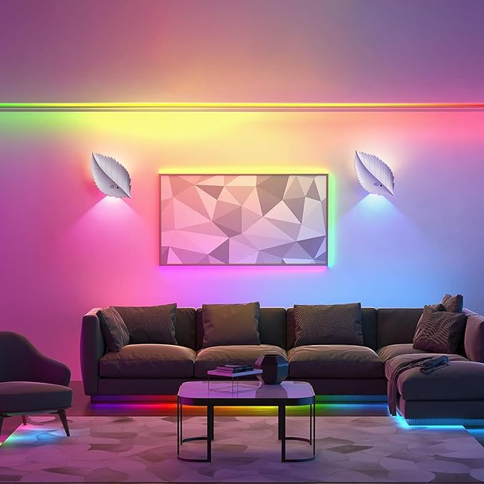 Motion Sensor Wall Light with Remote Control, 10 RGB and 3 Colors Dimmable Wireless Wall Sconces, Rechargeable Wall Sconce for Hallway, Living Room, Stairs, Bedroom (2 Pack)