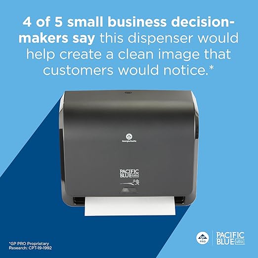 Georgia-Pacific Pacific Blue Ultra 9" Mini Automatic Paper Towel Dispenser by GP PRO (Georgia-Pacific), Black, 54518, 14.1" W x 6.5" D x 11.1" H - New Version