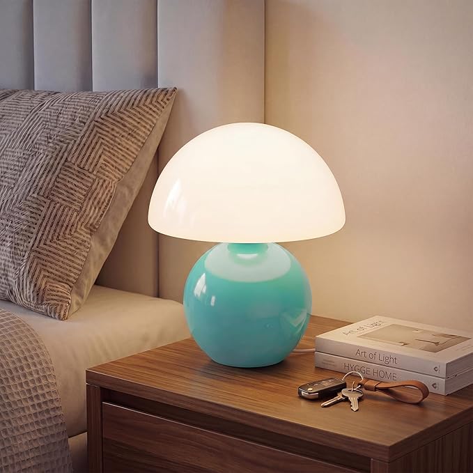 Dawnwake Mushroom Lamp Table Lamp for Bedroom,Desk Bedside Small Lamps for Living Room Night Stands,Mushroom Decor Cute Mini Modern Mid Century Lamps,Unique Aesthetic Home Living Room Decor(Blue)