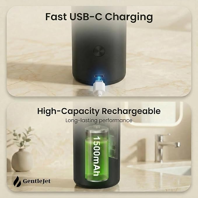 GentleJet SmoothDrop Automatic Liquid Soap Dispenser Touchless, No-Drip Precision Pump, USB-C Rechargeable, 304 Stainless Steel, Waterproof Countertop Dispenser for Kitchen & Bathroom Sink, 270 ml