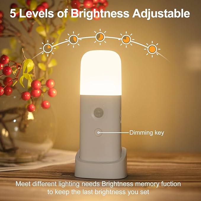 YELKO Motion Sensor Night Lights, Rechargeable nightlights Battery Operated, Dimmable Table lamp with 5 Levels Brightness Adjustable, Cordless Dimmable LED Nursery Night Lights for Home(Cool White)