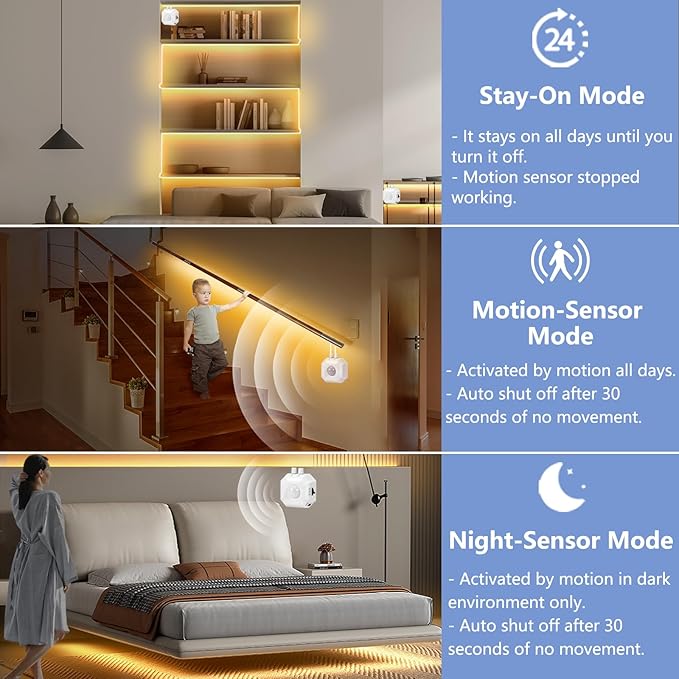Motion Sensor Light Indoor Under Bed Lights, 16.4Ft Dimmable Motion Activated LED Strip Lights for Bedroom, Warm White USB Under Cabinet Lights Motion Sensor LED Strip for Kitchen Stair Closet