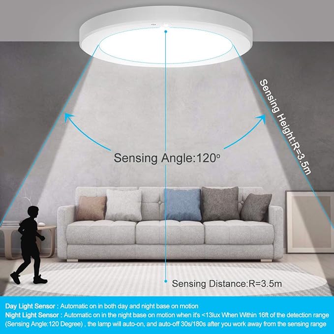 S NMT Motion Sensor LED Ceiling Light With 30s/180s Timeout Adjustable,15W 1500LM Round Panel Lighting Fixture For Stairs Toilet Closets,Warm White 3000K Natural White 4000K Cool White 5000K Available