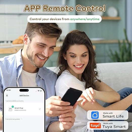 NineLeaf Slim WiFi Smart Plug w Switch, Remote App Control, 15A/1500W, Compatible with Alexa/Google Home via Tuya, Compact Design Control Anywhere,Timer/Schedule, TUV FCC, 2.4G Only(1Remote 4Outlets)