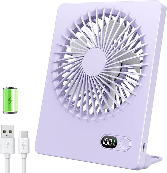 Zuvas Desk Fan Battery Operated Fan Rechargeable 180°Tilt Folding Personal Fan Ultra Quiet Small Portable 3 Speed Adjustable Strong Wind Fan For Office Bedroom Home Desktop Camping (Light Purple)
