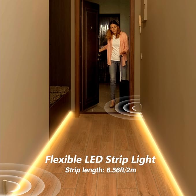 WOBANE Rechargeable Motion Sensor Strip Light, LED Closet Lights,Upgraded Battery Operated LED Strip Light for Wardrobe,Stair,Pantry,Cupboard,Bed,Locker,2700K Warmwhite,6.56ft,2 Pack