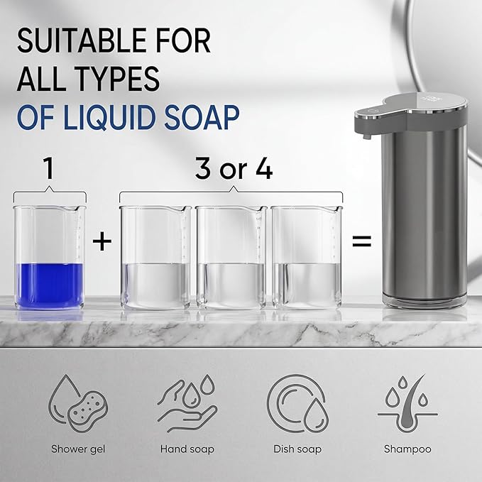 Touchless Foaming Soap Dispenser, 0.2s Sensor, USB-C Rechargeable, Clog-Free Pump, Adjustable Foam, Smudge-Resistant Stainless Steel, 300ml/10.1oz, IPX5 Water Resistant, for Kitchen & Bathroom