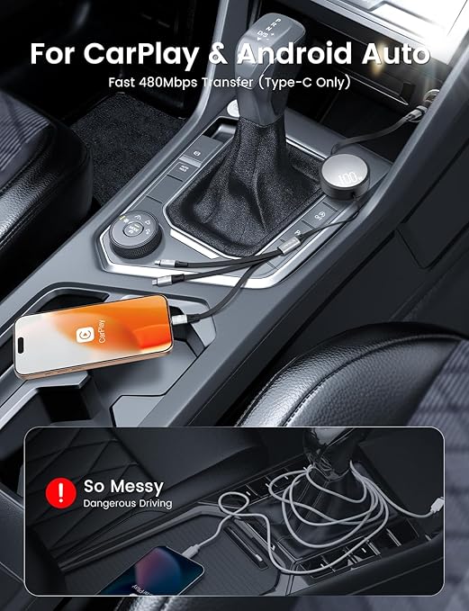 CAFELE 100W Multi Charging Cable, 6-in-1 Retractable USB C/A Cable, 5A Fast Charger Cord for Multiple Devices with Type C/L/Micro Ports for Phone 17 16 15 14 Pro Max, S24/S23, MBook, Pad (3.6ft)