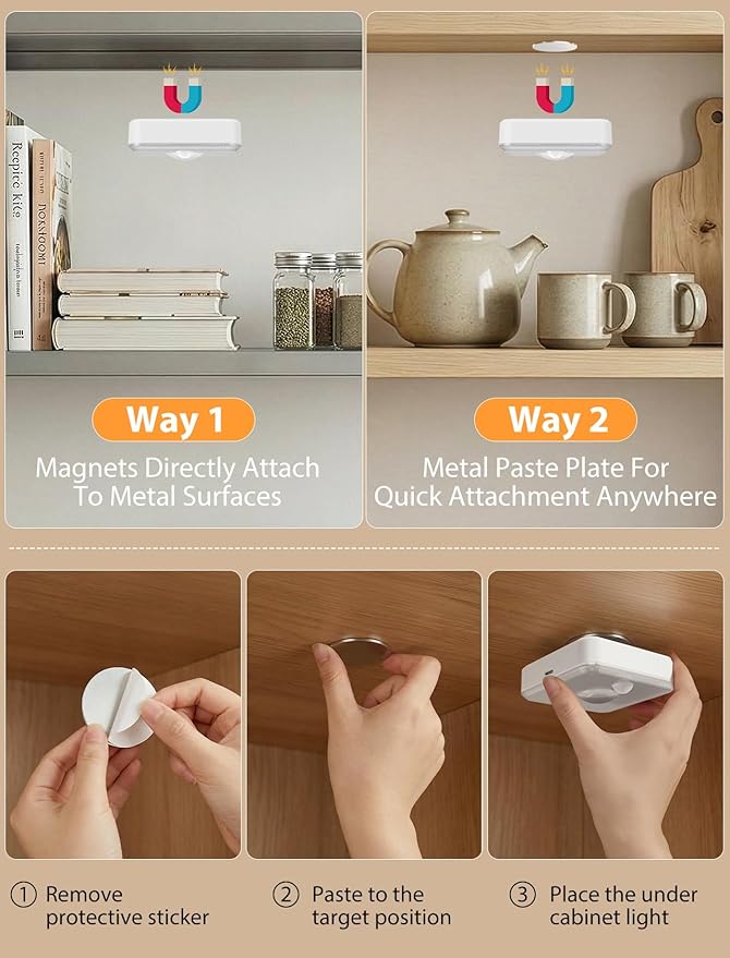 GBEAST 6 Pack Under Cabinet Lighting, Puck Lights with Remote,Motion Sensor Light Indoor,3 Color Temps & 9 RGB Colors Dimmable Closet Light,Rechargeable Under Counter Lights for Kitchen,Bedroom,Shelf