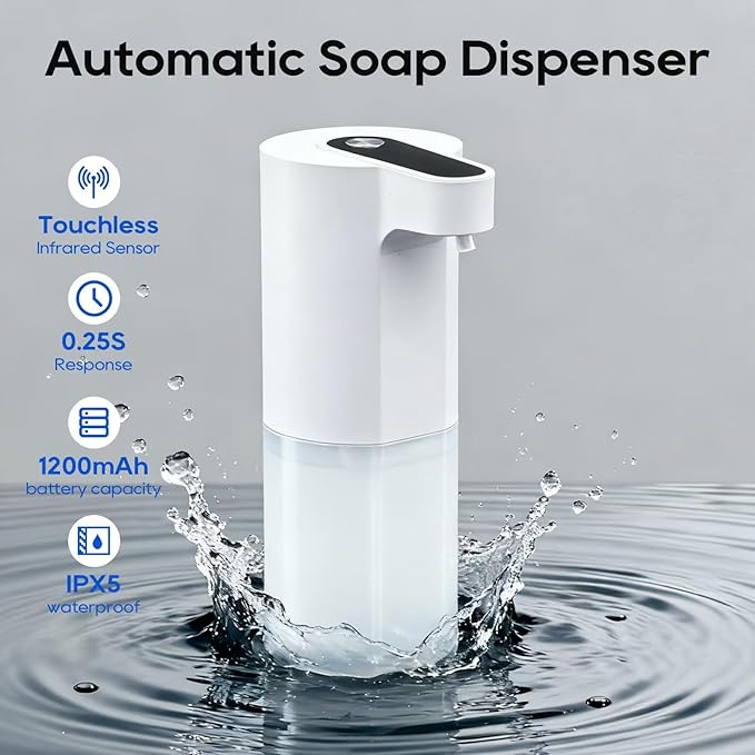 Automatic Soap Dispenser Touchless, Liquid & Foaming Soap Dispensers, USB Rechargeable Smart Hand Soap Dispenser, 3-Level Adjustable, 12.2oz/360ml (Gel Version and Foam Version)