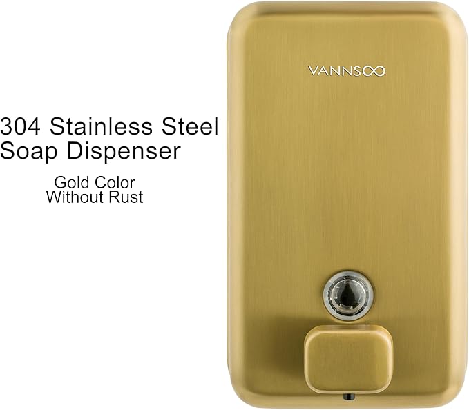 Wall Mounted Hand Soap Dispenser Bathroom, 1200ml 40oz Commercial Stainless Steel Liquid Soap Dispenser Wall Mount (Vertical Gold)