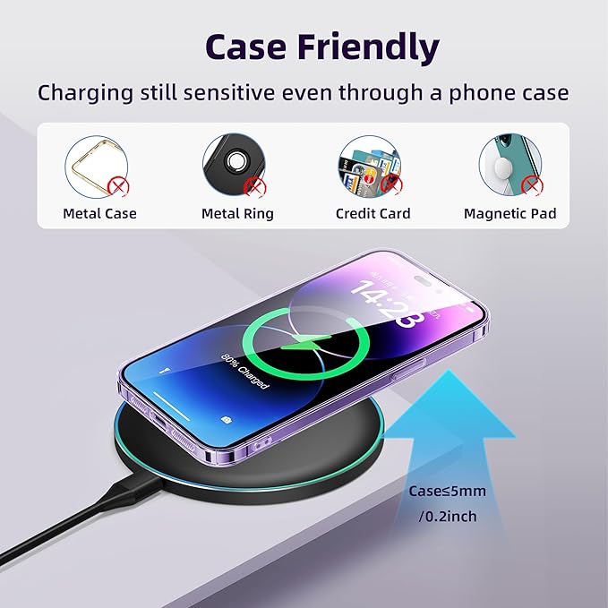 Wireless Charger Compatible with iPhone 17 16 15 14 13 12 11 Pro Max/Mini/Plus/XR/X/8, 15W Max Fast Wireless Charging Pad Mat for Samsung Galaxy S23/S22/S21/S20/S10, Galaxy Buds