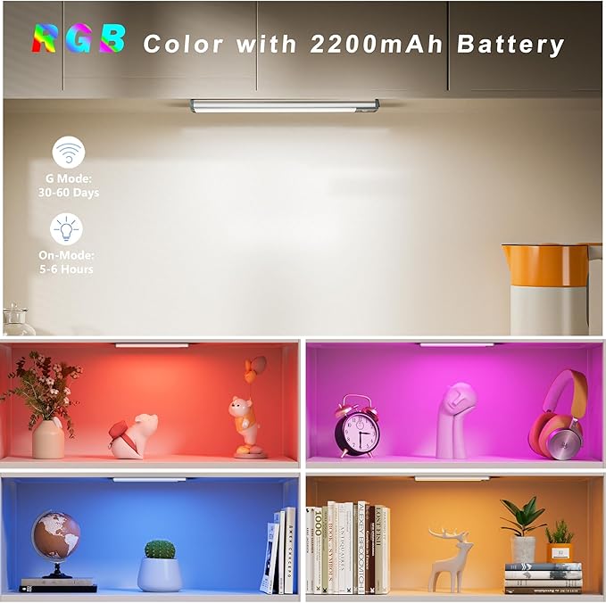 LEPOTEC RGB Under Cabinet Lighting,Motion Sensor Light Indoor with Adjustable 8 Colors and Brightness,LED RGB Lights Magnetic for Motion Sensor Light Bar with Usb Charging,Colors Home Ambient Lighting