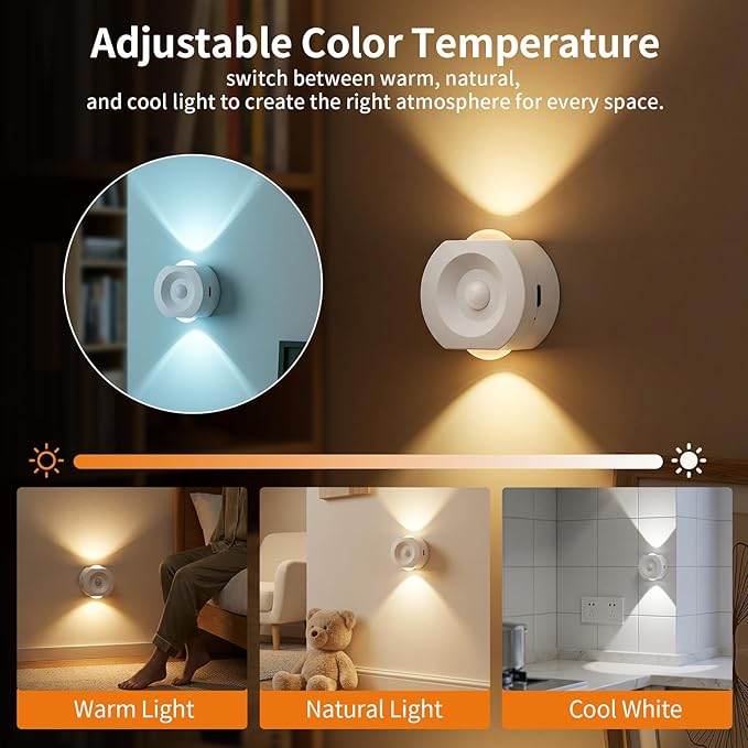 Horta Rechargeable Motion Sensor Night Light 4 Pack, Dimmable LED Night Lights with 4 Modes & 3 Color Temperatures, Magnetic Stick-On Night Light for Hallway, Bedroom, Stairs, Closet, Bathroom