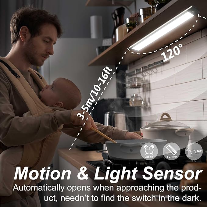 LEPOTEC 54 LED Under Cabinet Light, Pantry, Camper/Caravan, 2500mAh Rechargeable Wireless Motion Sensor Closet Light, Ultra Thin, Glare-Free Lighting for Removable Anywhere (1 Pack)