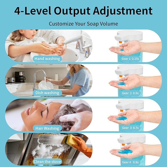 Automatic Liquid Soap Dispenser Touchless, USB Rechargeable Smart Hand Soap Dispenser, 4-Level Adjustable, 13.5oz/400mL Wall Mount for Bathroom Kitchen Dish Soap-Orange