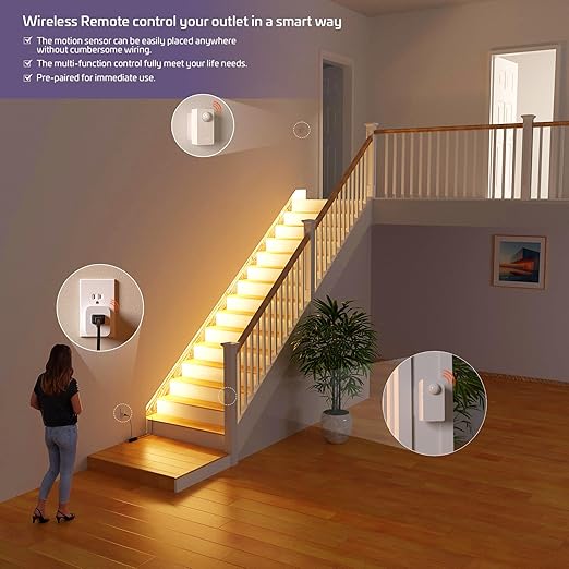 RAYZEEK Wireless Motion Sensor Control Outlet with Light Sensor,No WiFi/No APP, 2 PIR Sensor Switch Control 1 Plug for Christmas Tree Lights,Fans,Household Appliances,10A/1100W