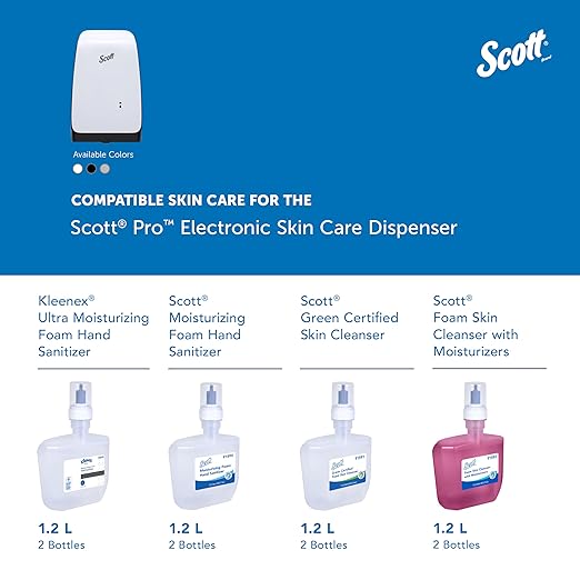 Scott® Pro™ High Capacity Automatic Soap and Hand Sanitizer Dispenser (32499), Touchless Dispensing, White, 1.2 L Capacity, 7.29" x 11.69" x 4.0" (Qty 1)