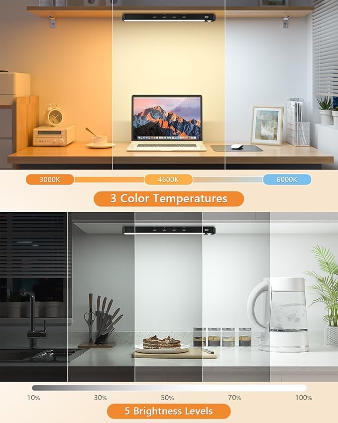 WILLED Under Cabinet & Closet Lights with Remote, Motion Sensor, Rechargeable, Magnetic, 3 Color Temps, Dimmable LED Light Bar for Indoor Kitchen Counter (4 Pack, Black)