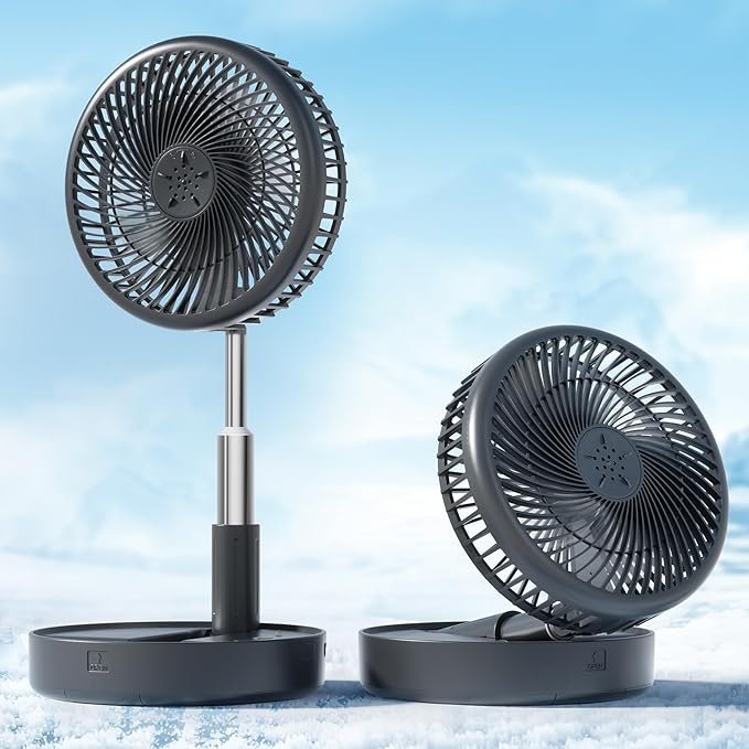 Primevolve Portable Fan,Battery Operated Rechargeable USB Fan with Remote, Foldable Floor Table Desk Pedestal Fan for Bedroom Camping Travel,Black 7.7"