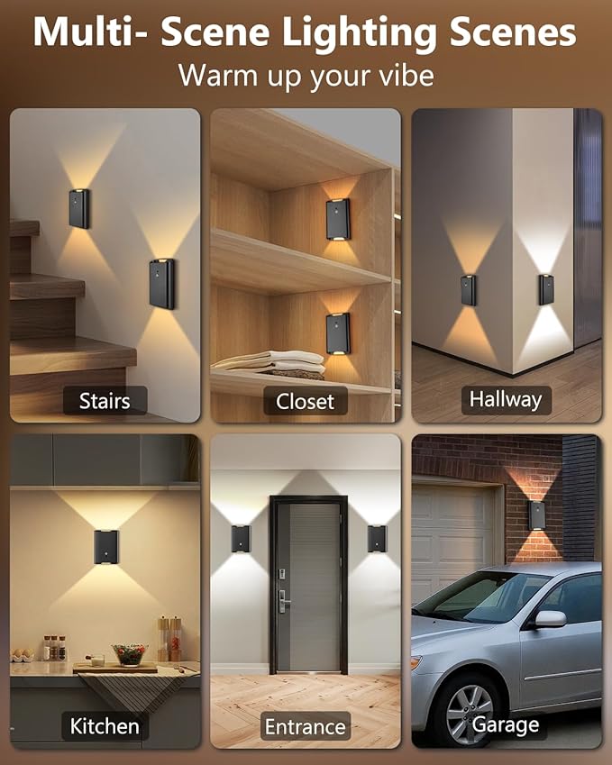 4 Pack Rechargeable Motion Sensor Wall Sconce – 5000mAh Wireless Battery Operated Wall Light Indoor, 3 Colors Up/Down Lighting Magnetic Night Light with Remote Control for Bedroom, Hallway (Black)