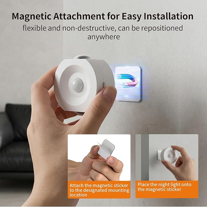 Horta Rechargeable Motion Sensor Night Light 4 Pack, Dimmable LED Night Lights with 4 Modes & 3 Color Temperatures, Magnetic Stick-On Night Light for Hallway, Bedroom, Stairs, Closet, Bathroom