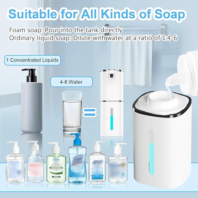 OHIFAST Automatic Foaming Soap Dispenser Touchless, USB Rechargeable Smart Hand Soap Dispenser, 9-Level Adjustable, Physical Button Operation, 13.5oz/400mL Wall Mounted for Bathroom Kitchen Dish Soap