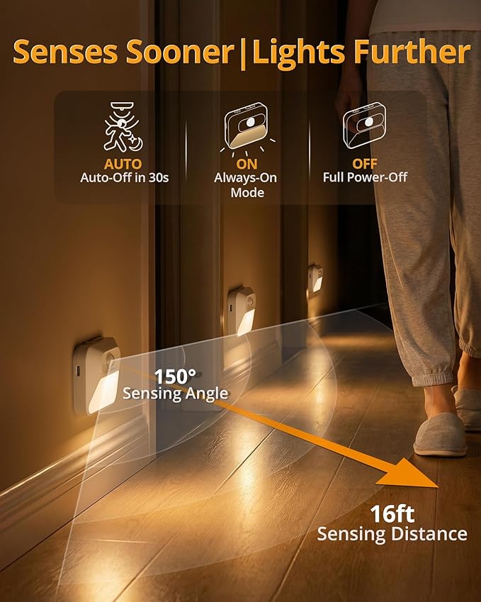 Lyridz Rechargeable Sync Motion Sensor Night Lights with 3-in-1 Charging Dock, Stepless Dimmable Indoor Step Light for Stairs, Hallway, Bathroom, Bedroom, Pets and Nursery, 3 Pack