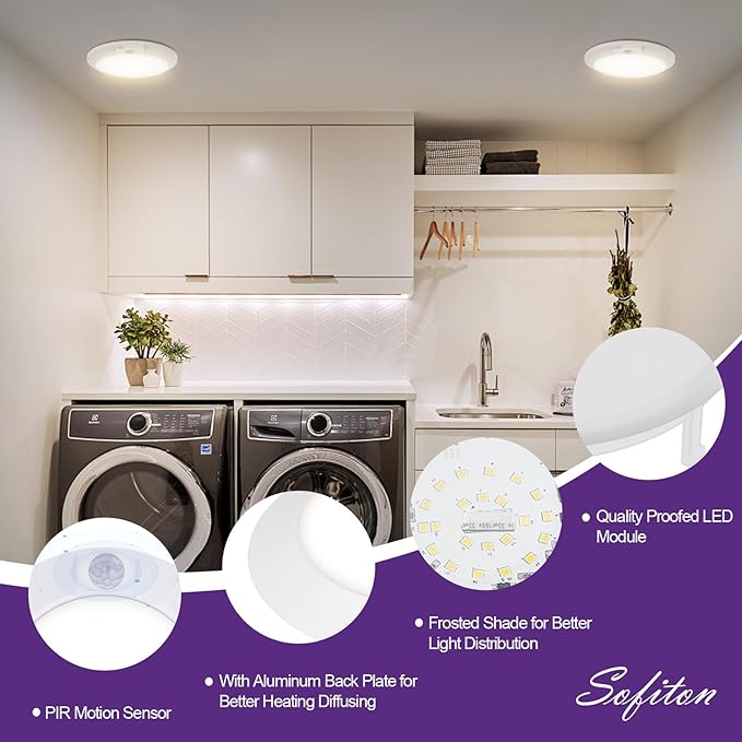 6 Inch Motion Sensor Ceiling Light Indoor, 14W 3000K Wired LED Disk Lights, CRI90+, 950LM, ETL Certified, Wet Location, Motion Activated Light for Closets, Hallway, Entryway, Stairs, 4Pack