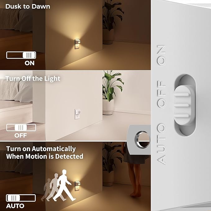 DORESshop LED Night Light[2 Pack], Night Lights Plug into Wall, 3 Mode Motion Sensor Night Light Plug in, Dusk to Dawn Sensor, Nightlights for Adults, Bedroom, Bathroom, Hallway, White Cover