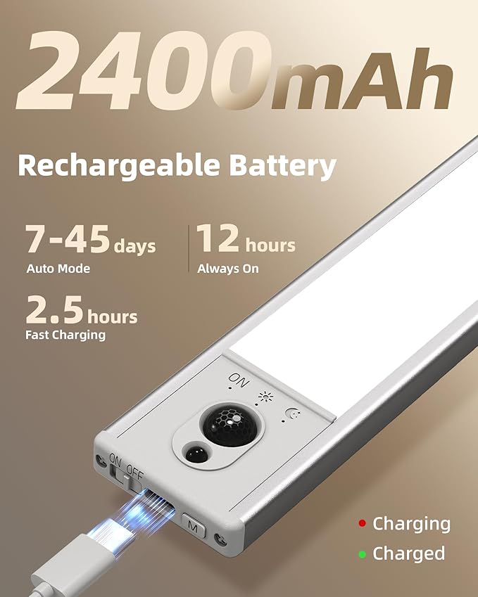 EZVALO Under Cabinet Lighting with Charging Station, Rechargeable Motion Sensor Light Indoor, Dimmable Closet Lights Wireless, 6500K, Motion Activated Under Counter Lights for Kitchen,Pantry(3 Pcs)