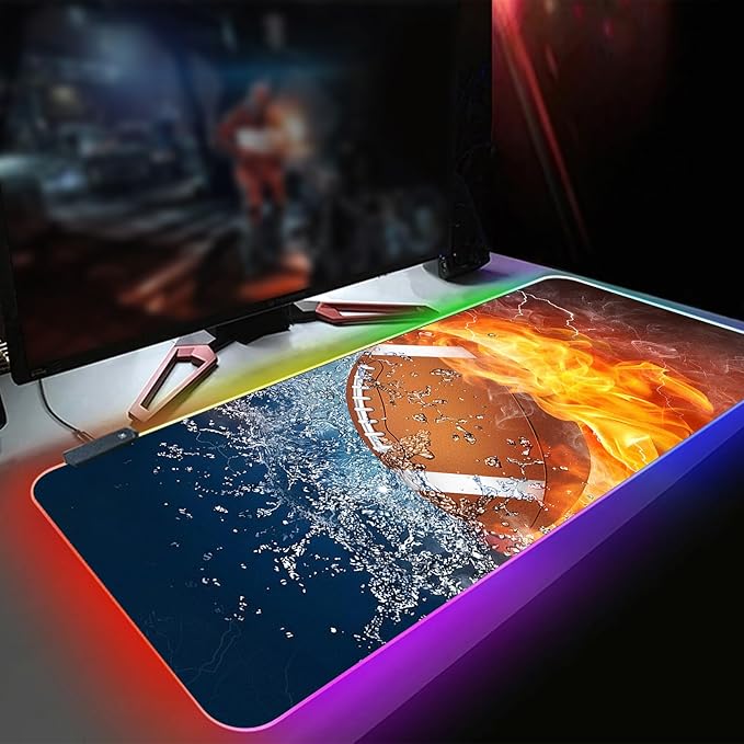 XL RGB Gaming Mouse Pad with 14 Light Modes - Light Up Gamer Mouse Pad,31.5 x 11.8in Non-Slip Football Style Led Large Gamer Mousepad,Black Long Glowing Gaming Accessories for Desk,Waterproof