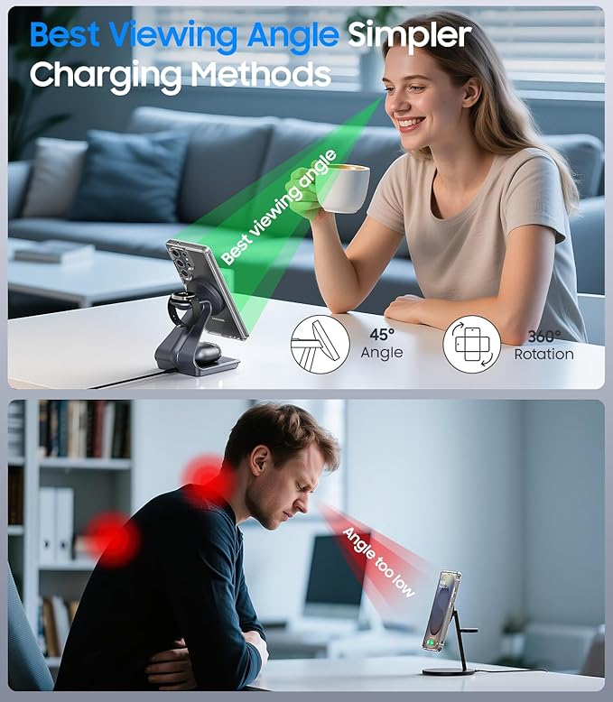 Meifigno Magnetic Wireless Charger for Samsung, 3 in 1 MagSafe Charging Station Aluminum Charger Stand for Galaxy S26/S25/Z Fold7/Z Flip7, Watch Charger Stand for Galaxy Watch Ultra 8 7, for Buds